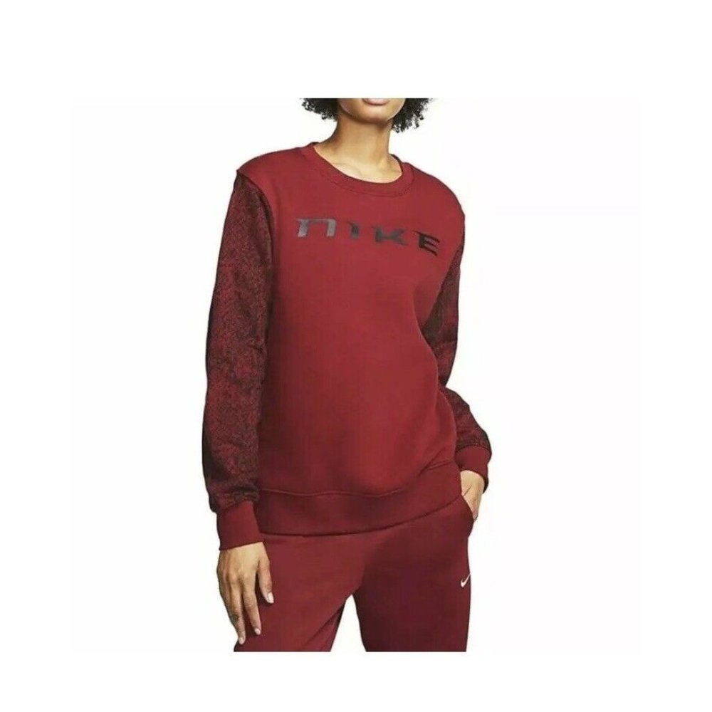 Nike‎ Women Sportswear Python Trend Fleece Crewneck Maroon CU3531-677 Size Small